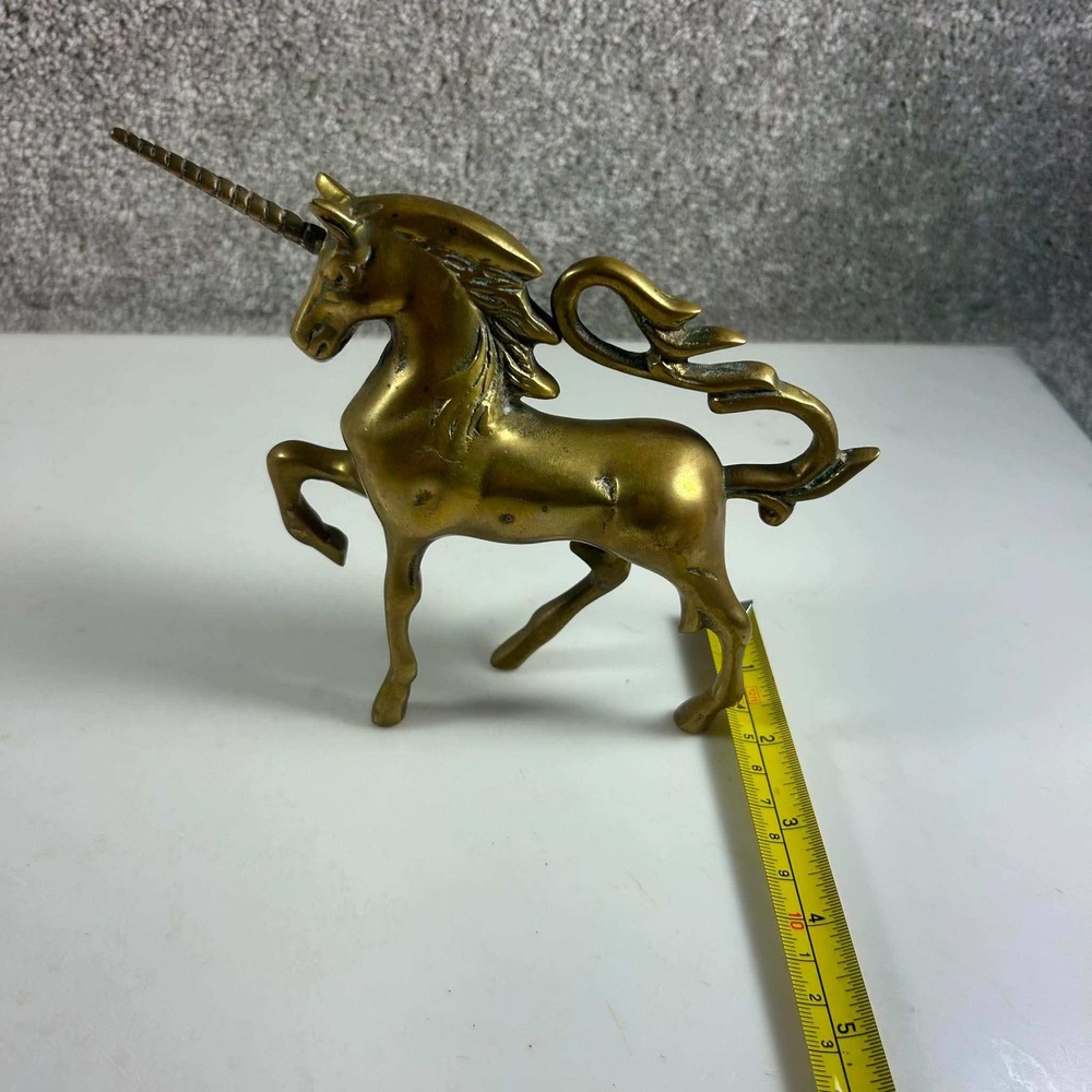 Vintage Brass Unicorn Figurine Gold Prancing Mythical Statue - Picture 8 of 8